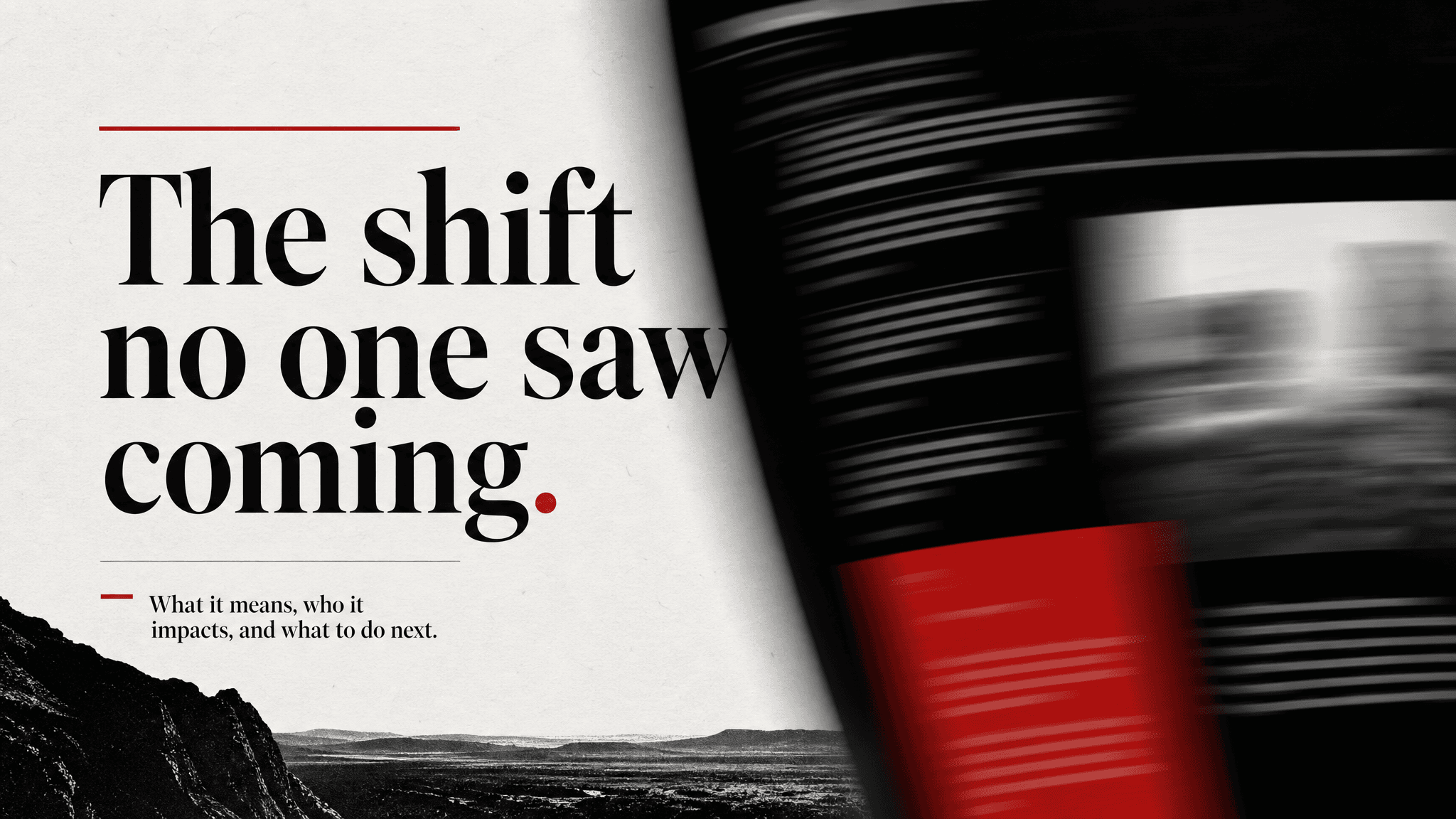 Teaser reel keyframe with serif hook headline